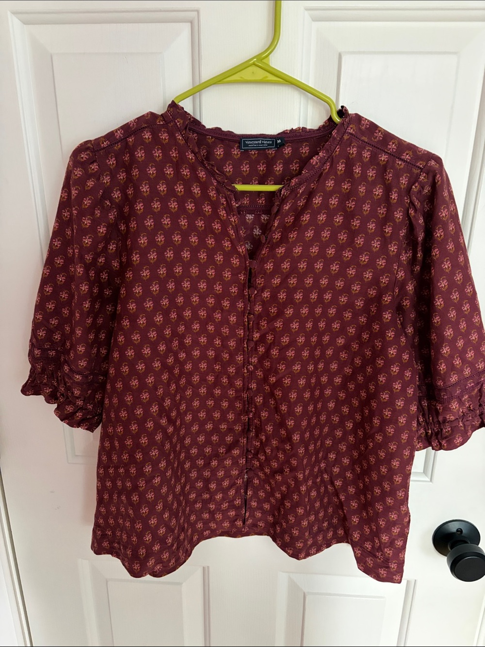 Vineyard Vines Burgundy Floral Print V-Neck Blouse